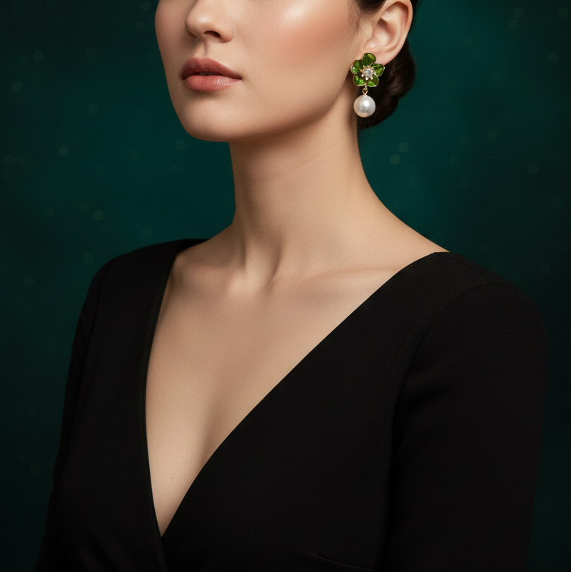 Pearl bloom earring (green)1